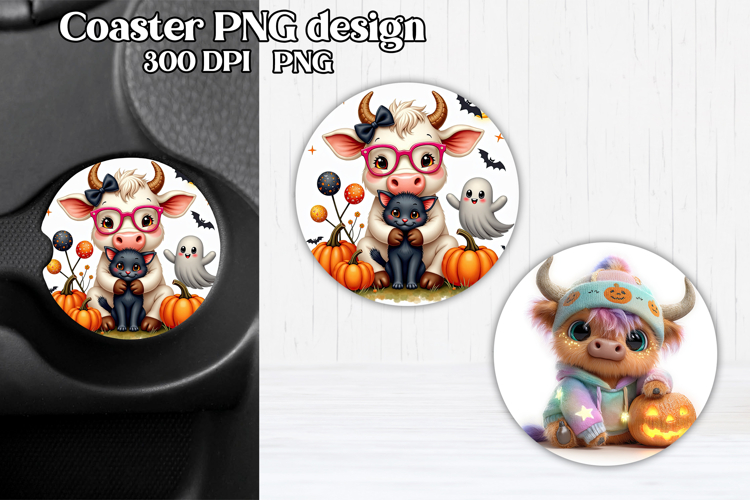 Cute Halloween cow car coaster | Farm animal round coaster