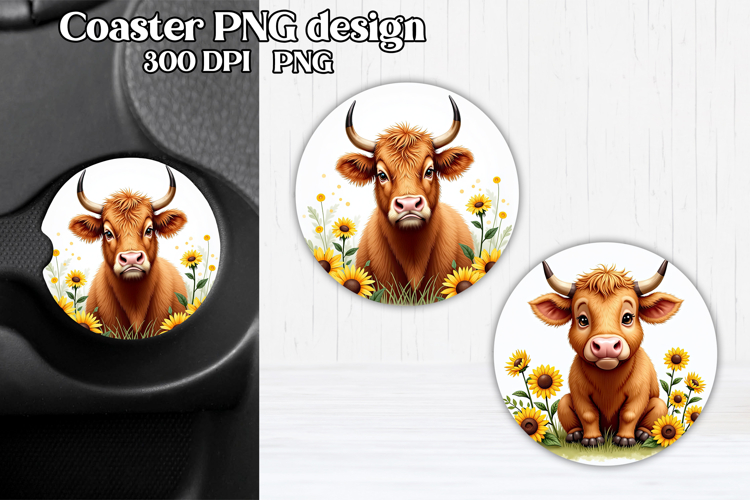 Cute cow car coaster | Farm animal round coaster PNG