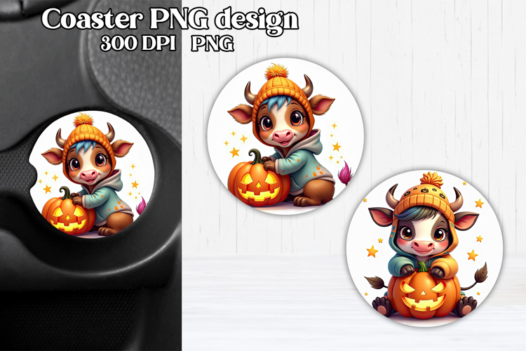 Cute Halloween cow car coaster | Farm animal round coaster
