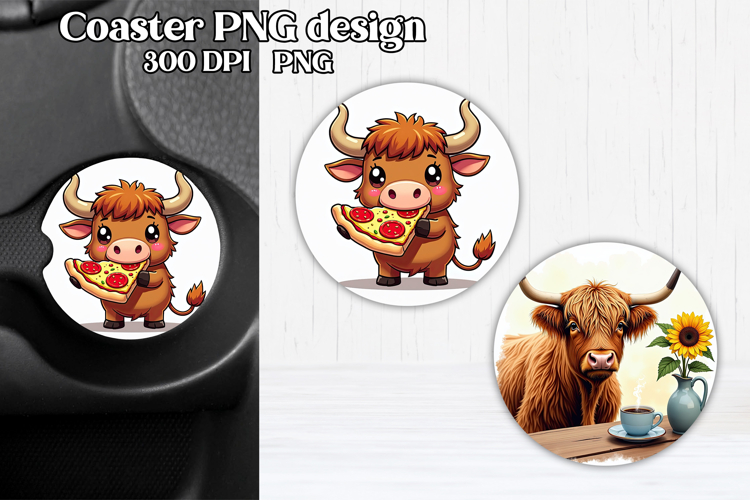 Cute cow car coaster | Farm animal round coaster PNG