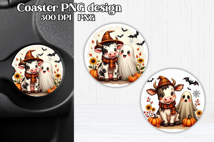 Cute Halloween cow car coaster | Farm animal round coaster