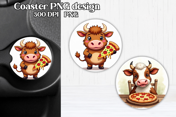 Cute cow car coaster | Farm animal round coaster PNG