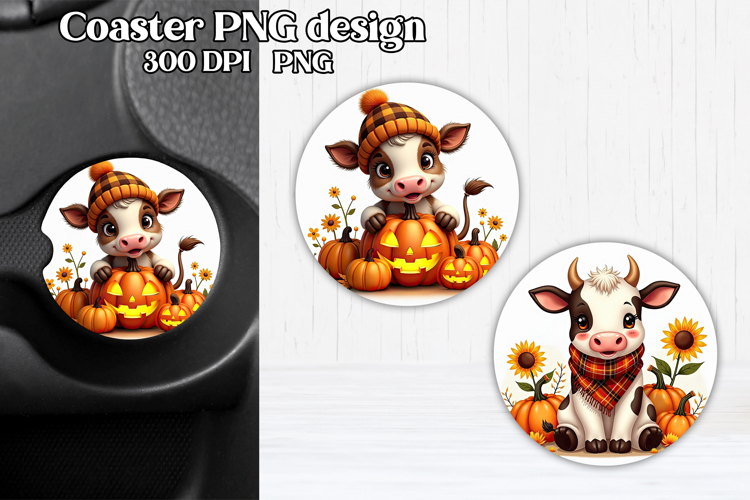Cute Halloween cow car coaster | Farm animal round coaster