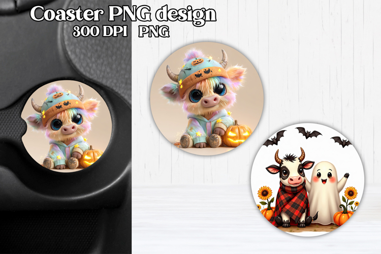 Cute Halloween cow car coaster | Farm animal round coaster