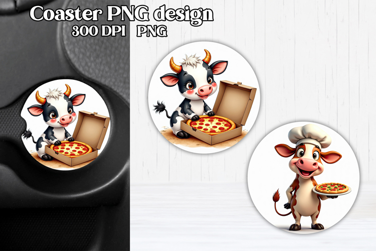 Cute cow car coaster | Farm animal round coaster PNG