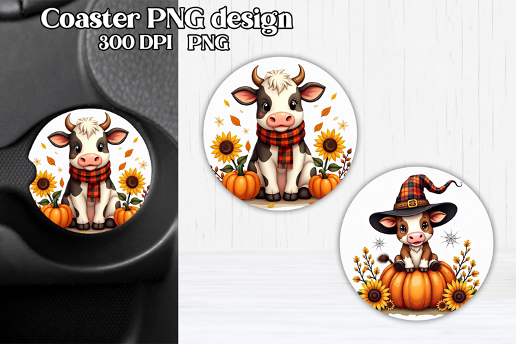Cute Halloween cow car coaster | Farm animal round coaster