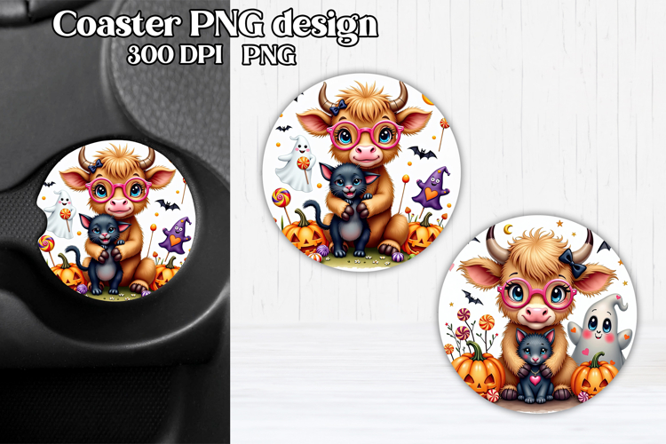 Cute Halloween cow car coaster | Farm animal round coaster