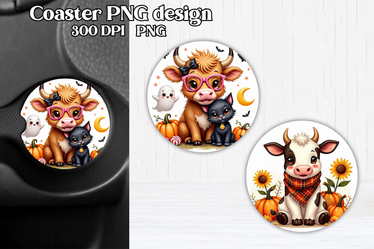 Cute Halloween cow car coaster | Farm animal round coaster