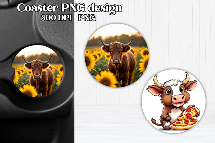 Cute cow car coaster | Farm animal round coaster PNG