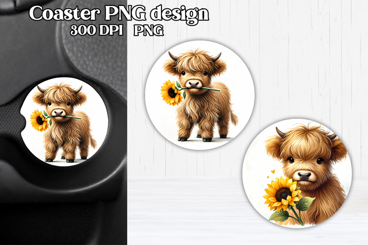 Cute cow car coaster | Farm animal round coaster PNG