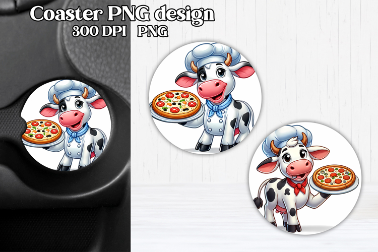 Cute cow car coaster | Farm animal round coaster PNG