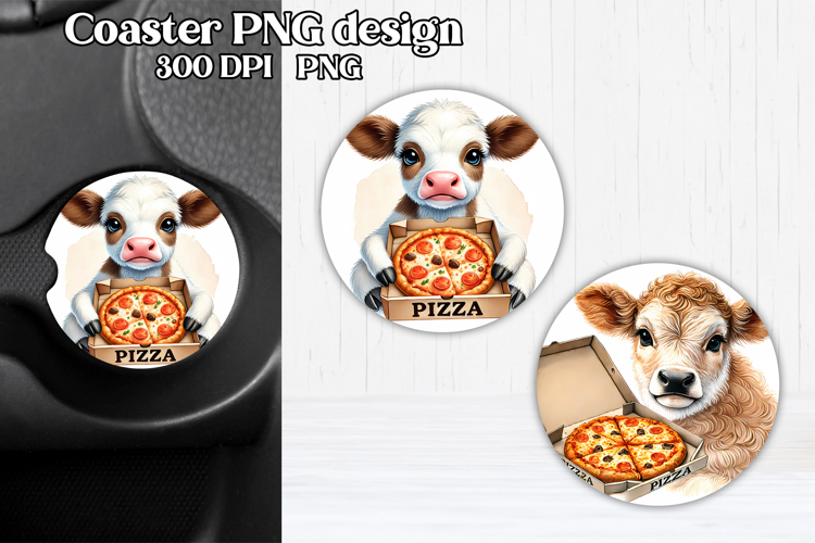 Cute cow car coaster | Farm animal round coaster PNG