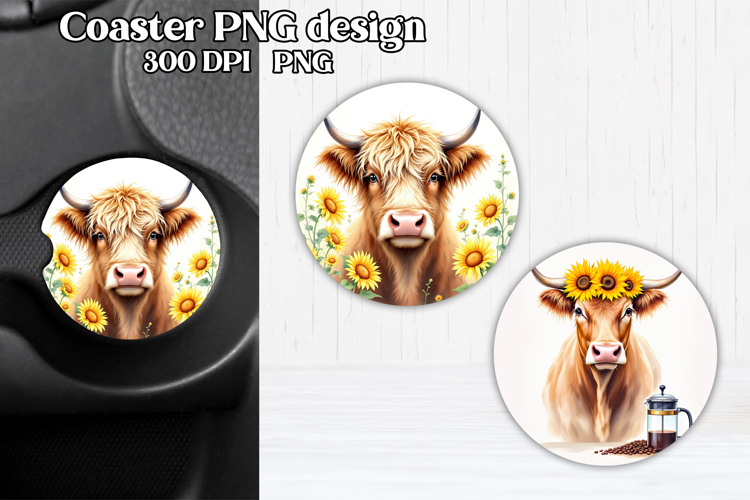 Cute cow car coaster | Farm animal round coaster PNG