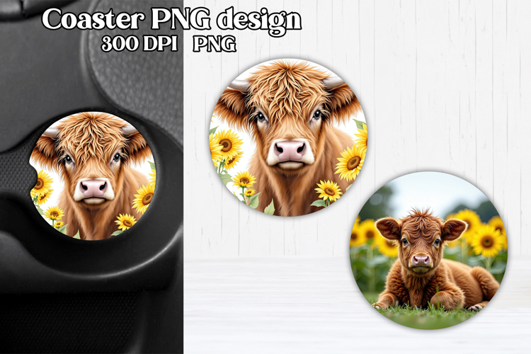 Cute cow car coaster | Farm animal round coaster PNG