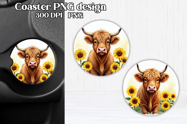 Cute cow car coaster | Farm animal round coaster PNG