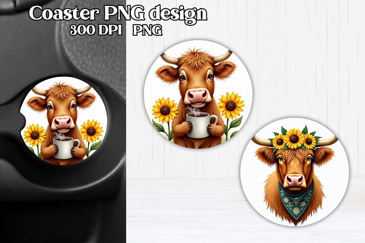Cute cow car coaster | Farm animal round coaster PNG