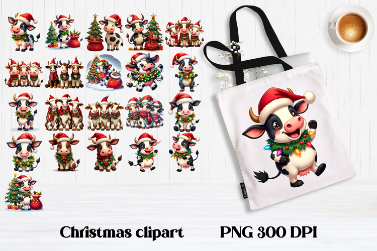 Cute Christmas cow sublimation | Cute cow clipart bundle