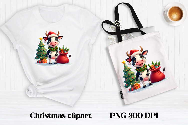 Cute Christmas cow sublimation | Cute cow clipart PNG