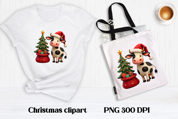 Cute Christmas cow sublimation | Cute cow clipart PNG