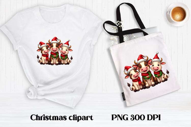 Cute Christmas cow sublimation | Cute cow clipart PNG