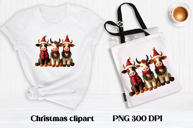 Cute Christmas cow sublimation | Cute cow clipart PNG