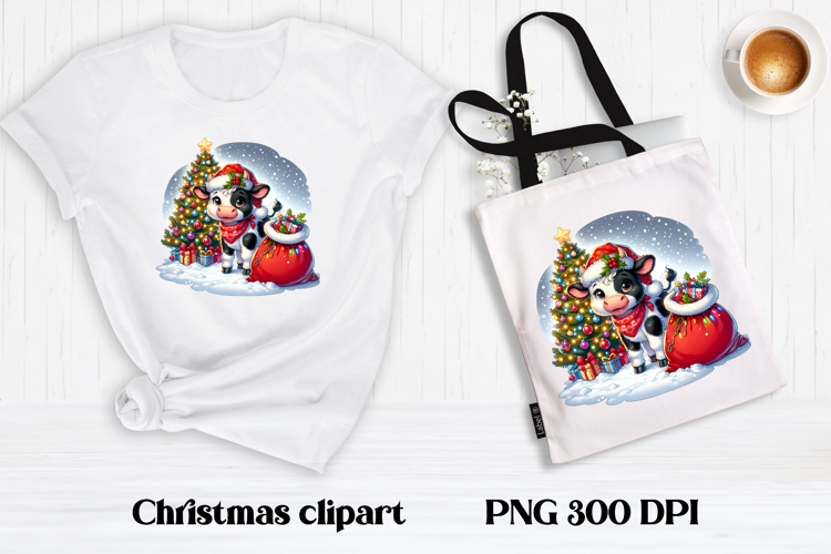 Cute Christmas cow sublimation | Cute cow clipart PNG