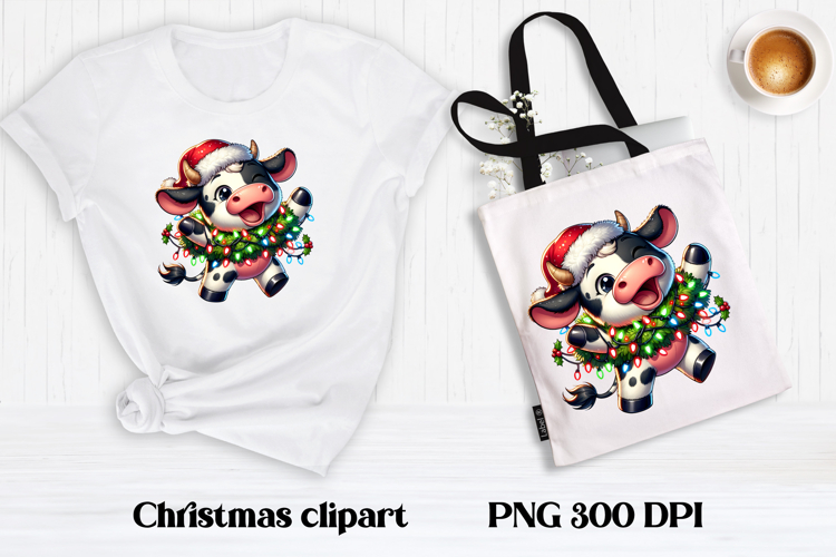 Cute Christmas cow sublimation | Cute cow clipart PNG