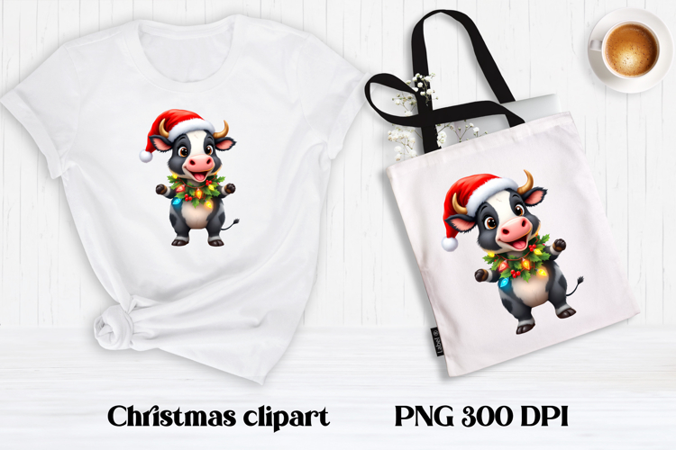 Cute Christmas cow sublimation | Cute cow clipart PNG