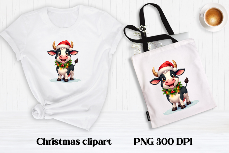 Cute Christmas cow sublimation | Cute cow clipart PNG