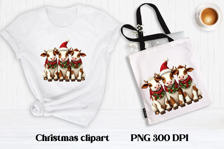 Cute Christmas cow sublimation | Cute cow clipart PNG