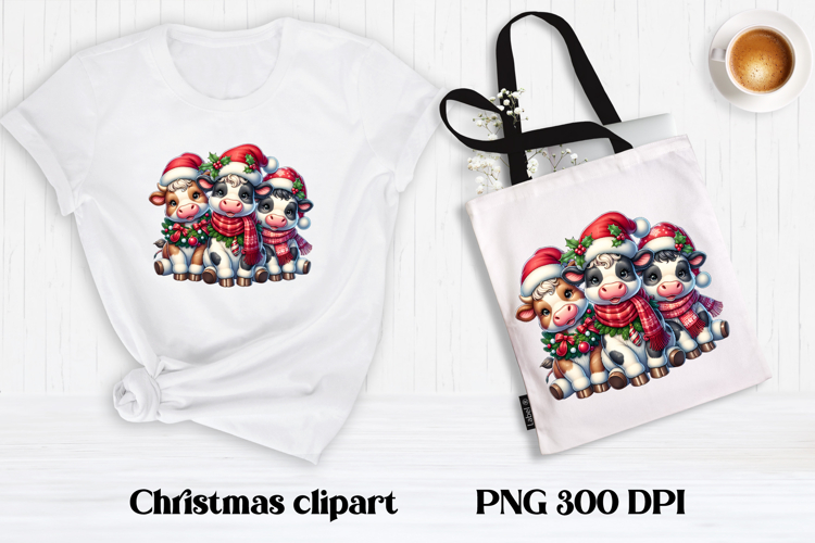 Cute Christmas cow sublimation | Cute cow clipart PNG
