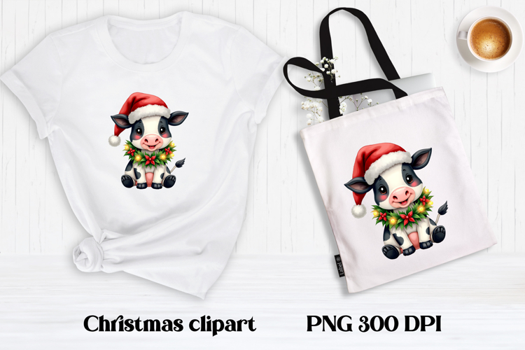 Cute Christmas cow sublimation | Cute cow clipart PNG