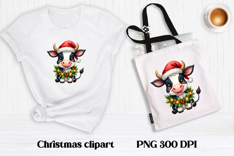 Cute Christmas cow sublimation | Cute cow clipart PNG