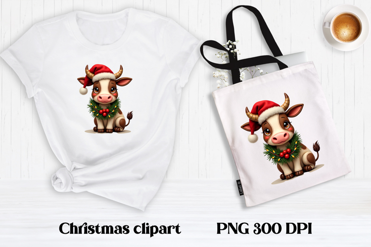 Cute Christmas cow sublimation | Cute cow clipart PNG