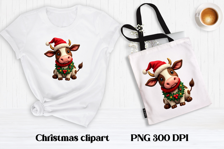 Cute Christmas cow sublimation | Cute cow clipart PNG