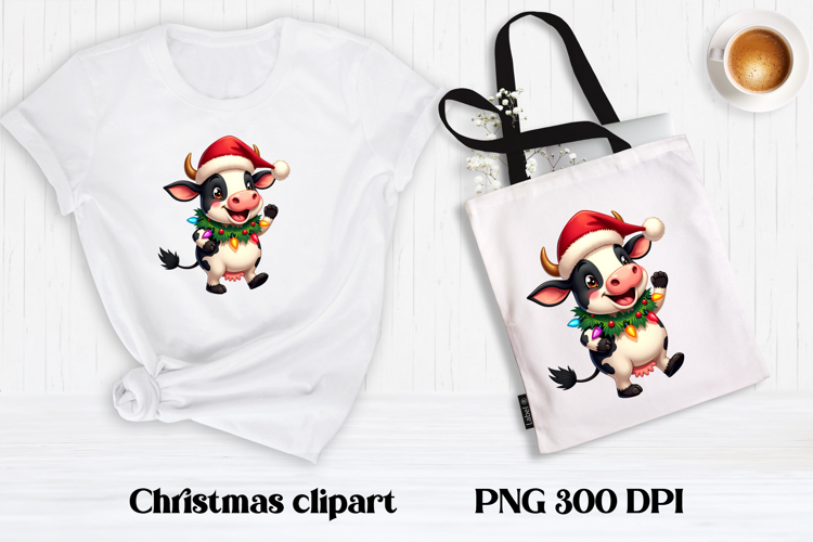 Cute Christmas cow sublimation | Cute cow clipart PNG
