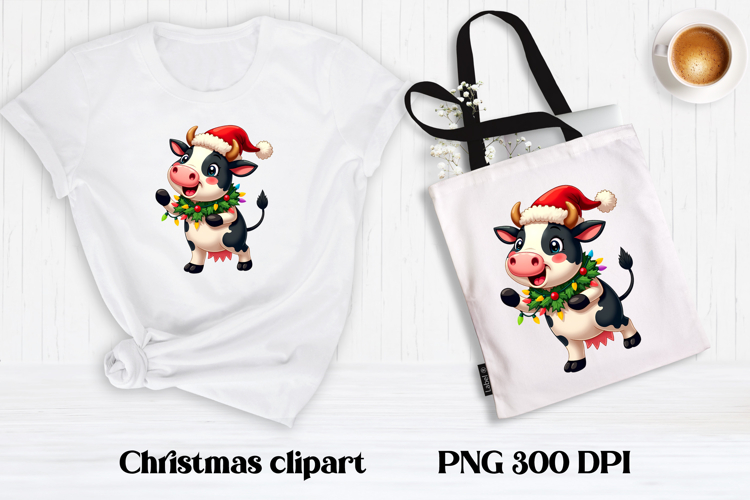 Cute Christmas cow sublimation | Cute cow clipart PNG