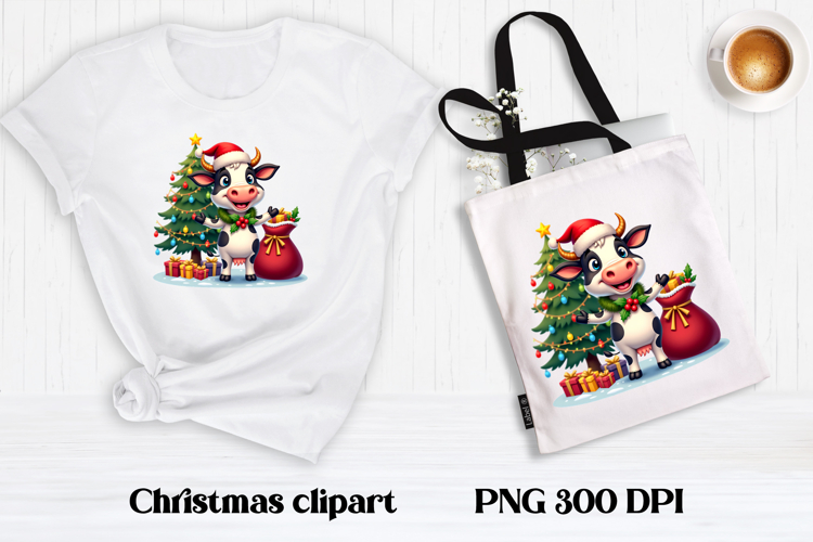 Cute Christmas cow sublimation | Cute cow clipart PNG
