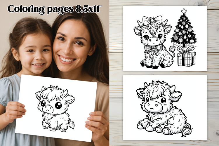 Cute highland cow coloring page PNG, coloring book for kids