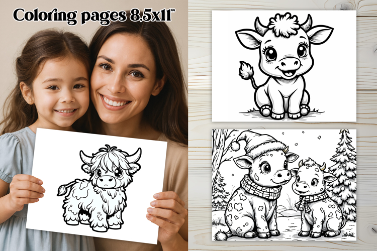 Cute highland cow coloring page PNG, coloring book for kids