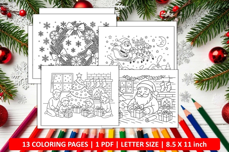 Traditional Christmas coloring page with Santa