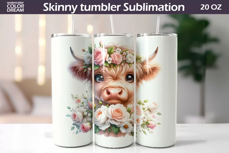 Highland Cow Tumbler I Cute Cow Roses Tumbler