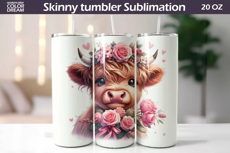 Highland Cow Tumbler I Cute Cow Roses Tumbler
