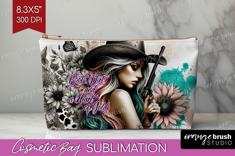 Cowgirl Cosmetic Bag - Country Girl Makeup Bag PNG
