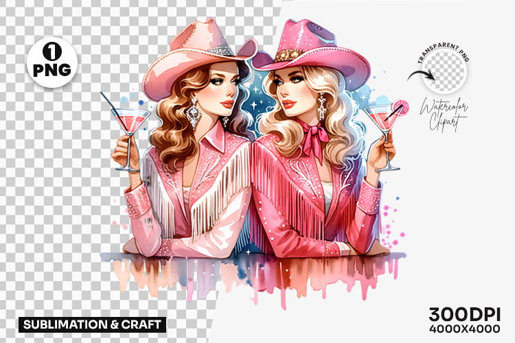Cowgirl Besties Duo Clipart PNG Sublimation Design