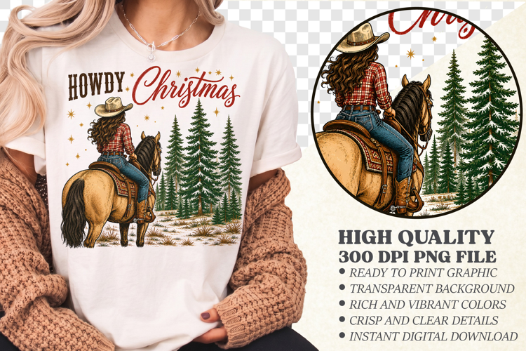 Cowgirl Christmas PNG, Vintage Western Christmas PNG