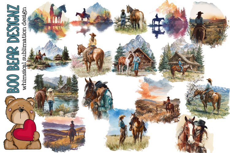 Watercolor Western Cowgirl Clipart