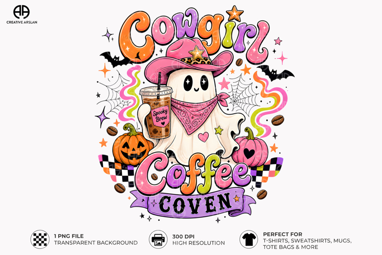 Cowgirl Coffee Coven PNG - Western Halloween Shirt Design