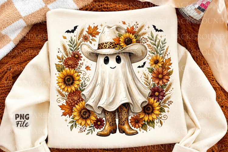 Cowgirl Ghost Png, Sunflower Halloween Sublimation Design