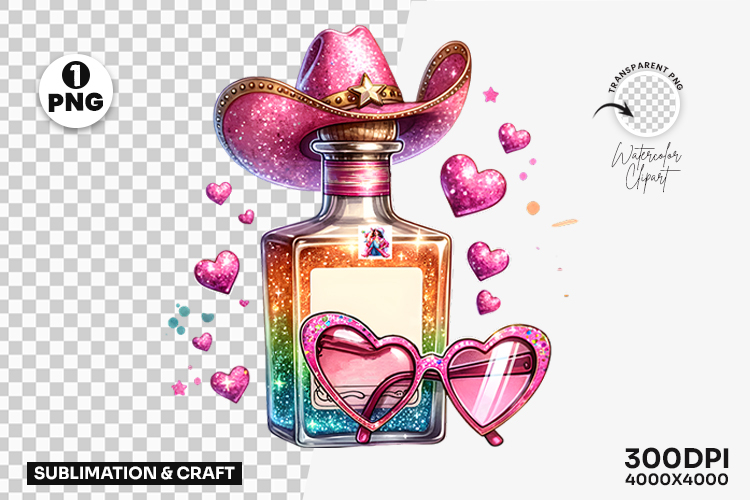 Cowgirl Love Potion Bottle Clipart PNG Sublimation Design